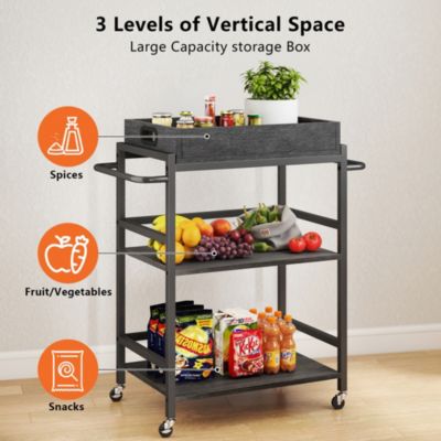 3-Tier Rolling Bar Cart with Removable Serving Tray, Metal Frame, and Lockable Wheels for Kitchen, Dining, or Living Room
