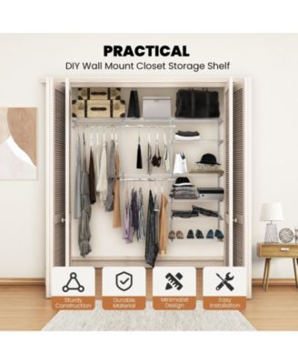 Adjustable Closet Organizer Kit with Shelves and Hanging Rods for 4 to 6 Feet