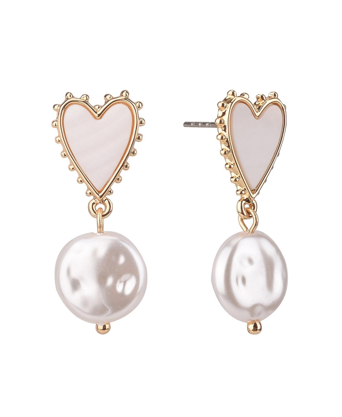 Mop Heart Earrings with Pearl Drop - White