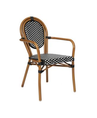 Celia Bistro Style Table With Glass Top, Pe Rattan, 4 Stack Chairs, And Bamboo Finished Metal Frame For Indoor/Outdoor Use