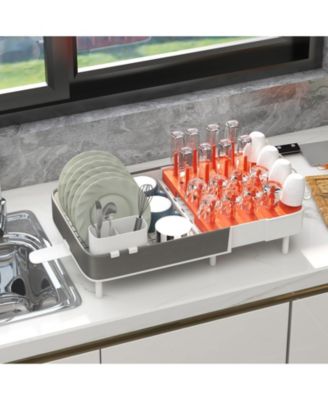 Expandable Dish Drying Rack Adjustable Dual-Part Dish Drainer with Detachable Utensil Holder
