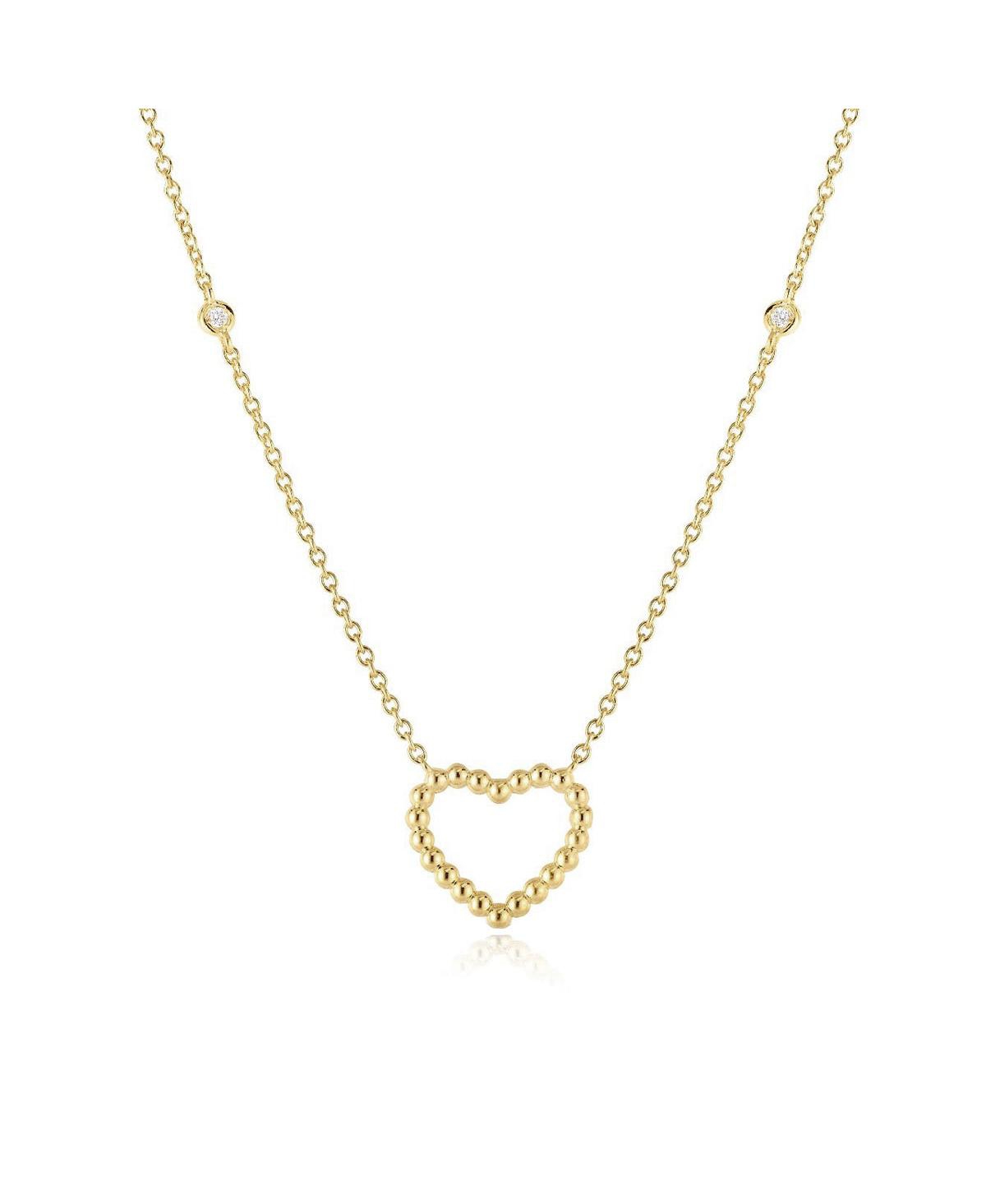 Gold Bead Open Heart Necklace - Gold