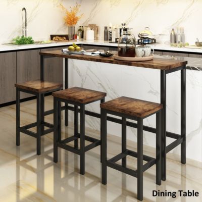 Counter Height Extra Long Dining Table Set With 3 Stools Pub Kitchen Set Side Table With Foot