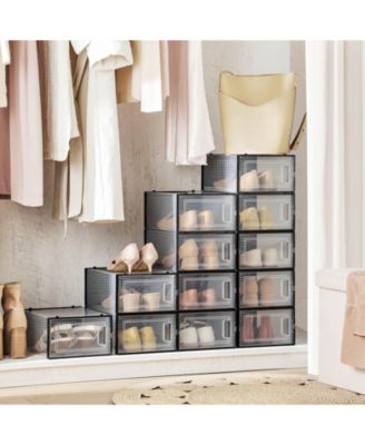 Set of 12 Shoe Storage Boxes Organizers, Stackable And Foldable For Sneakers