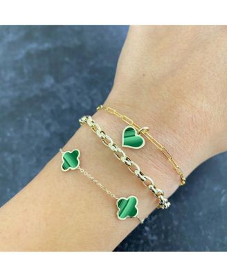Small Malachite Clover Bracelet 14K Gold