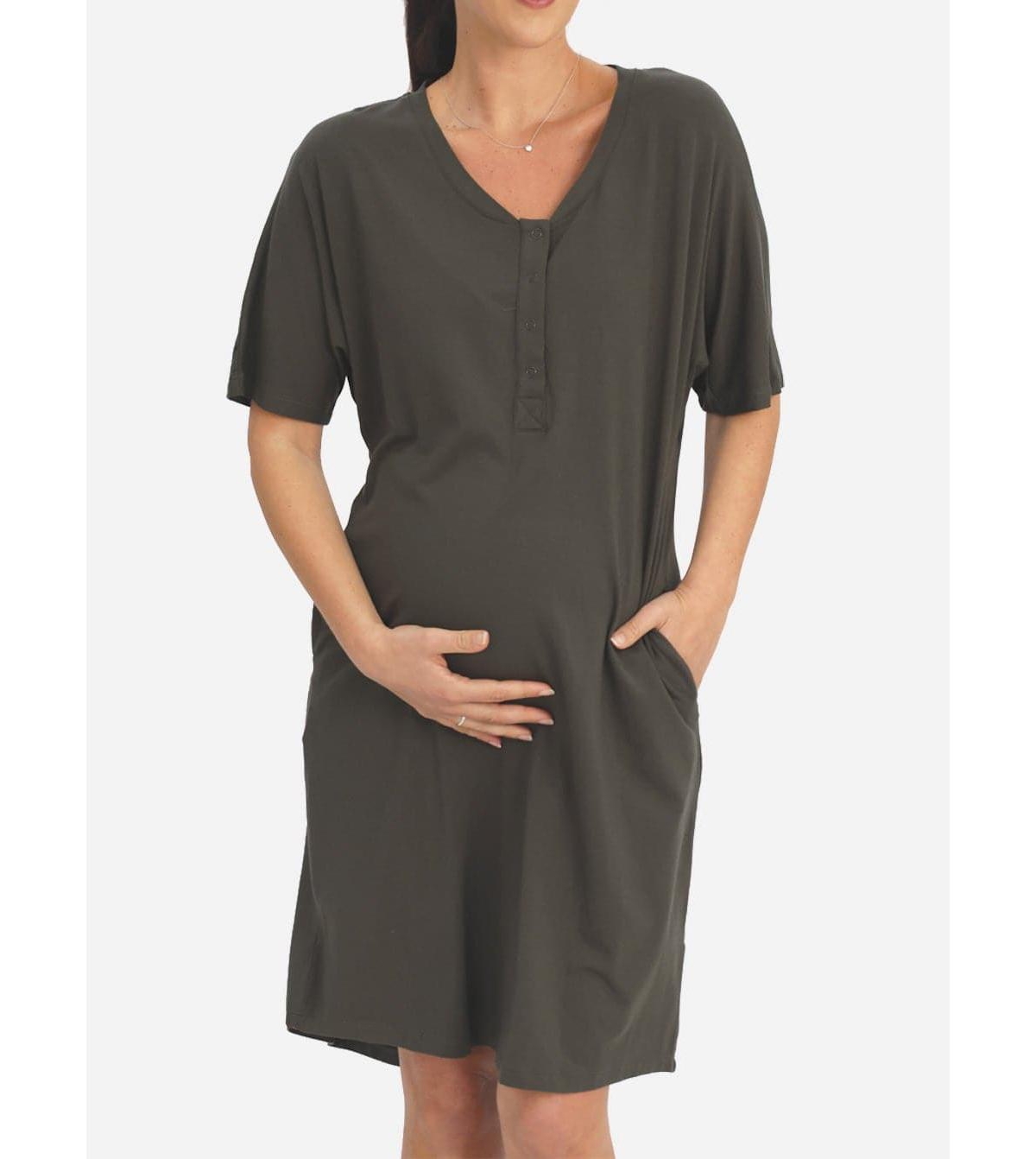 Angel Maternity Maternity Mama Hospital Nightie Set with Baby Pouch - Khaki