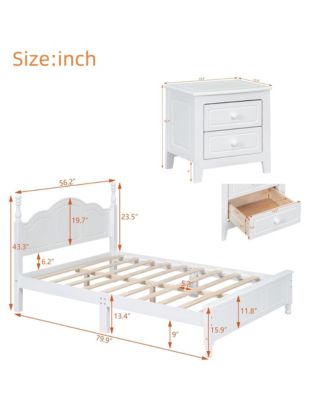 3-Pieces Bedroom Sets, Full Size Wood Platform Bed And Two Nightstands-White