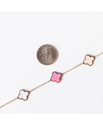 Small Pink Mixed Clover Bracelet 14K Gold