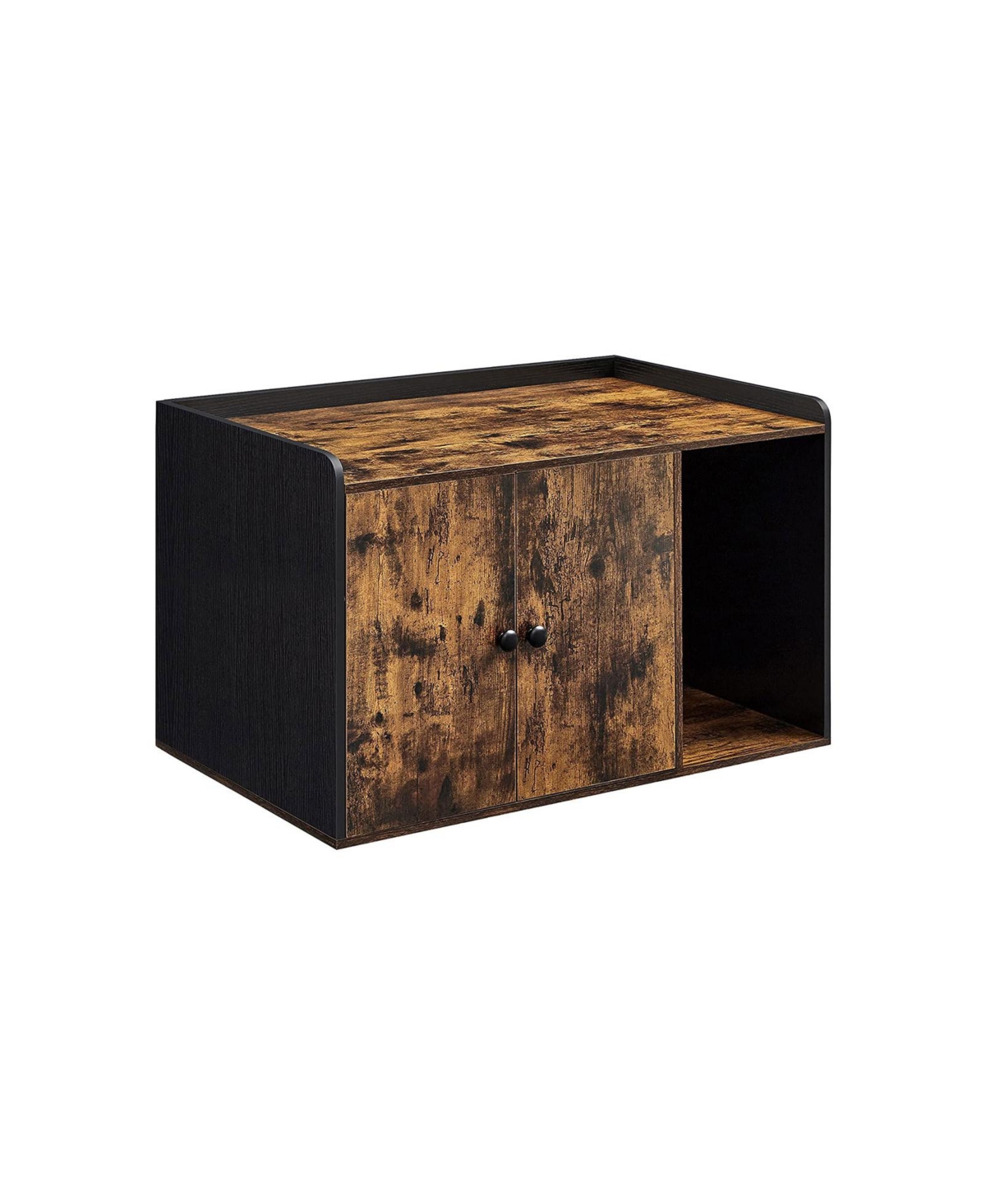 Cat Litter Box Enclosure, Wooden Hidden Cat Box Furniture, Cat Washroom With Doors - Rustic brown