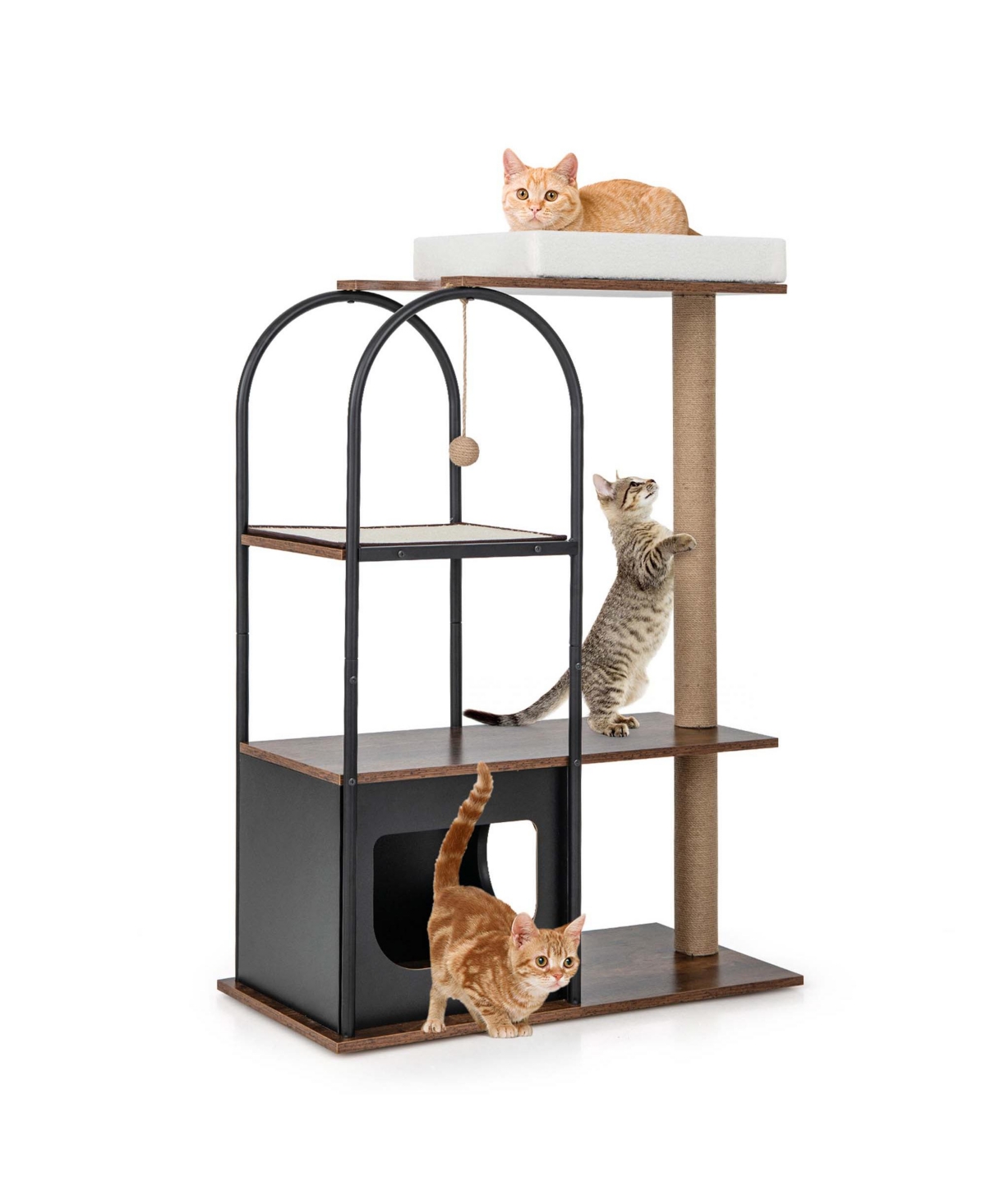 47" Large Cat Tree Tower with Top Perch Cat Bed Cat Condo Scratching Posts Indoor - White