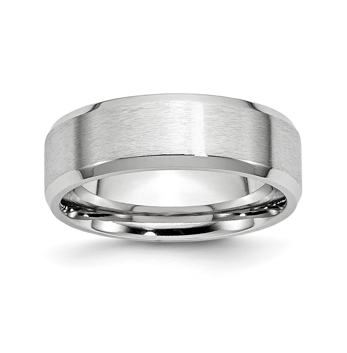 Cobalt Satin and Polished Beveled Edge Wedding Band Ring - White