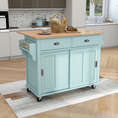 Streamdale Rolling Mint Green Kitchen Cart with Drop-Leaf Countertop