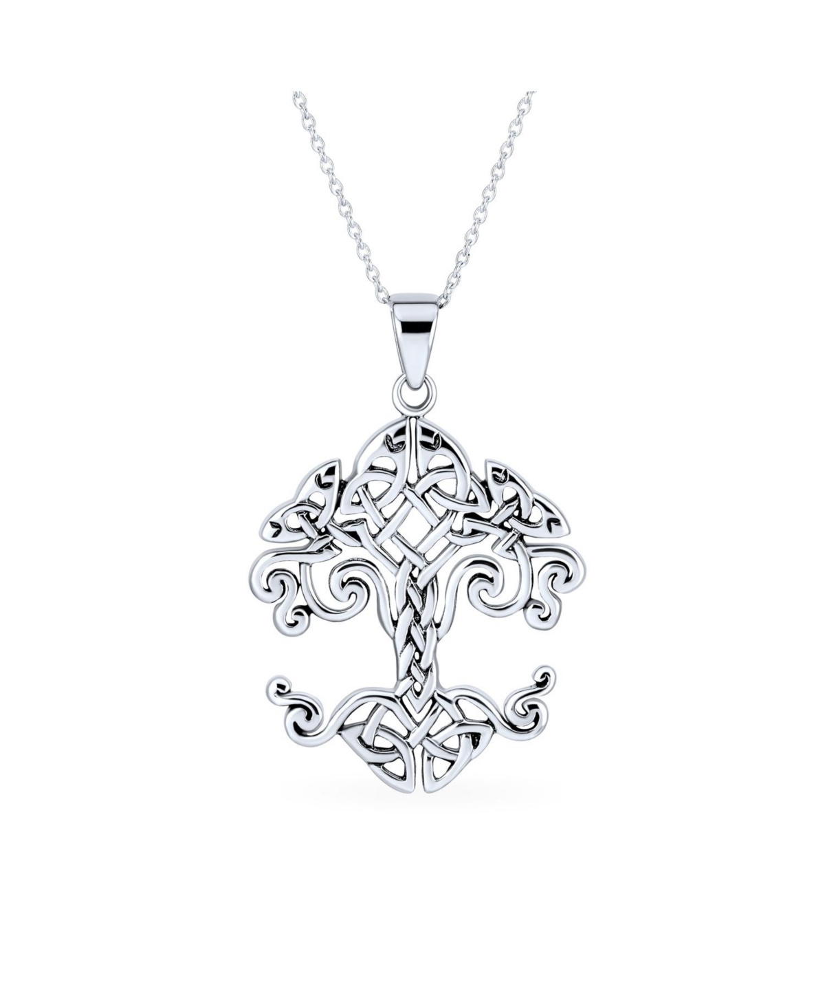Medium Celtic Matriarch Mothers Family Wishing Tree Of Life Pendant Necklace For Women Oxidized .925 Sterling Silver 18 Inch - Silver to