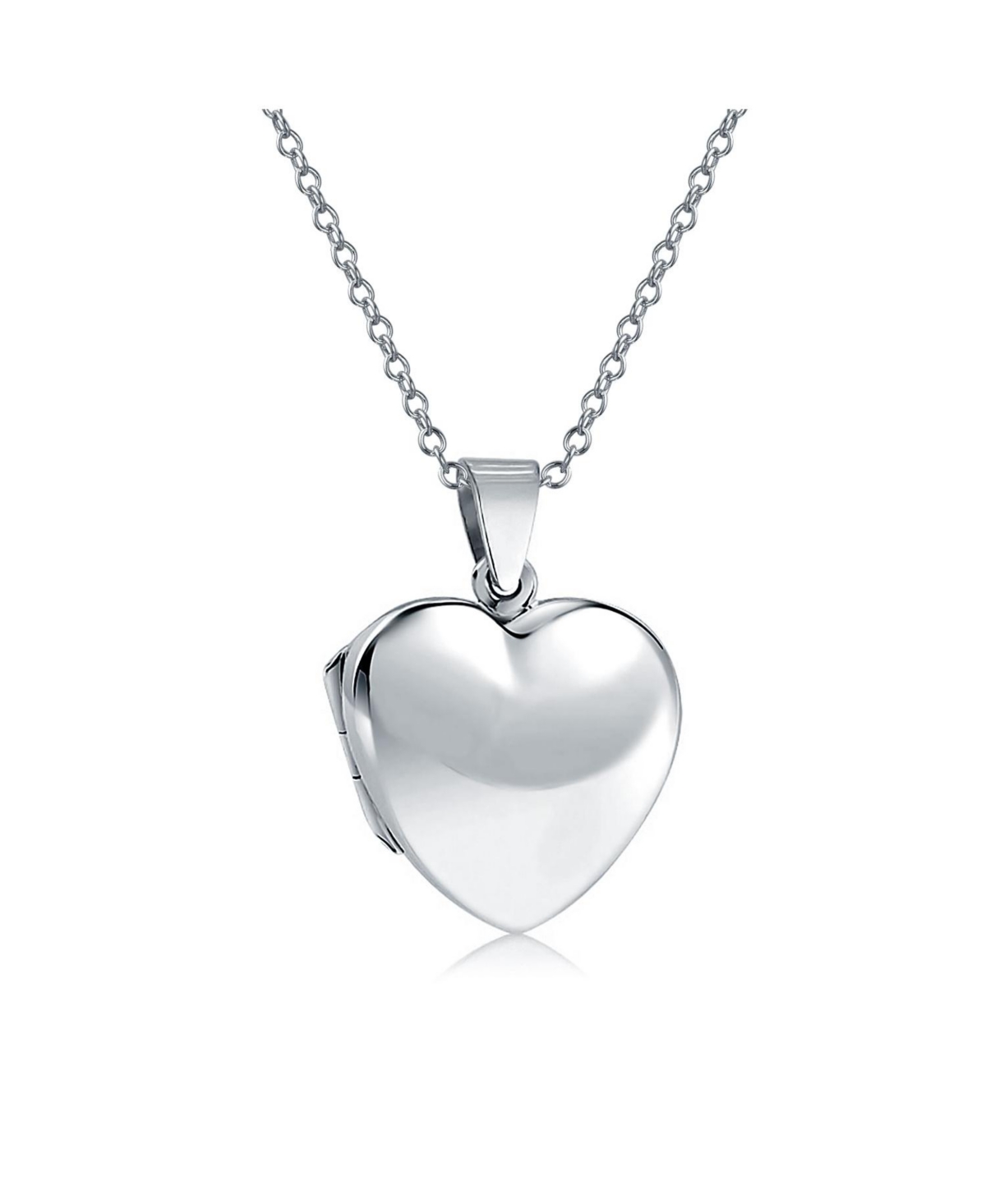 Simple Plain Puff Heart Shaped Photo Lockets For Women That Hold Pictures Polished .925 Silver Locket Necklace Pendant - Silver