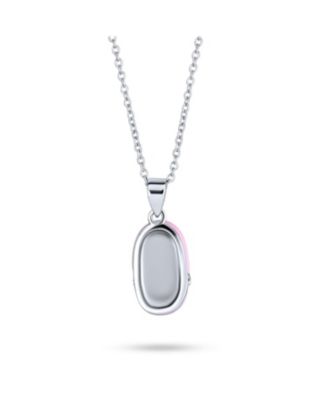 Charm Baby Shoe Pendant Necklace Gift New Mother Pink Enamel Bow CZ Accent Sterling Silver