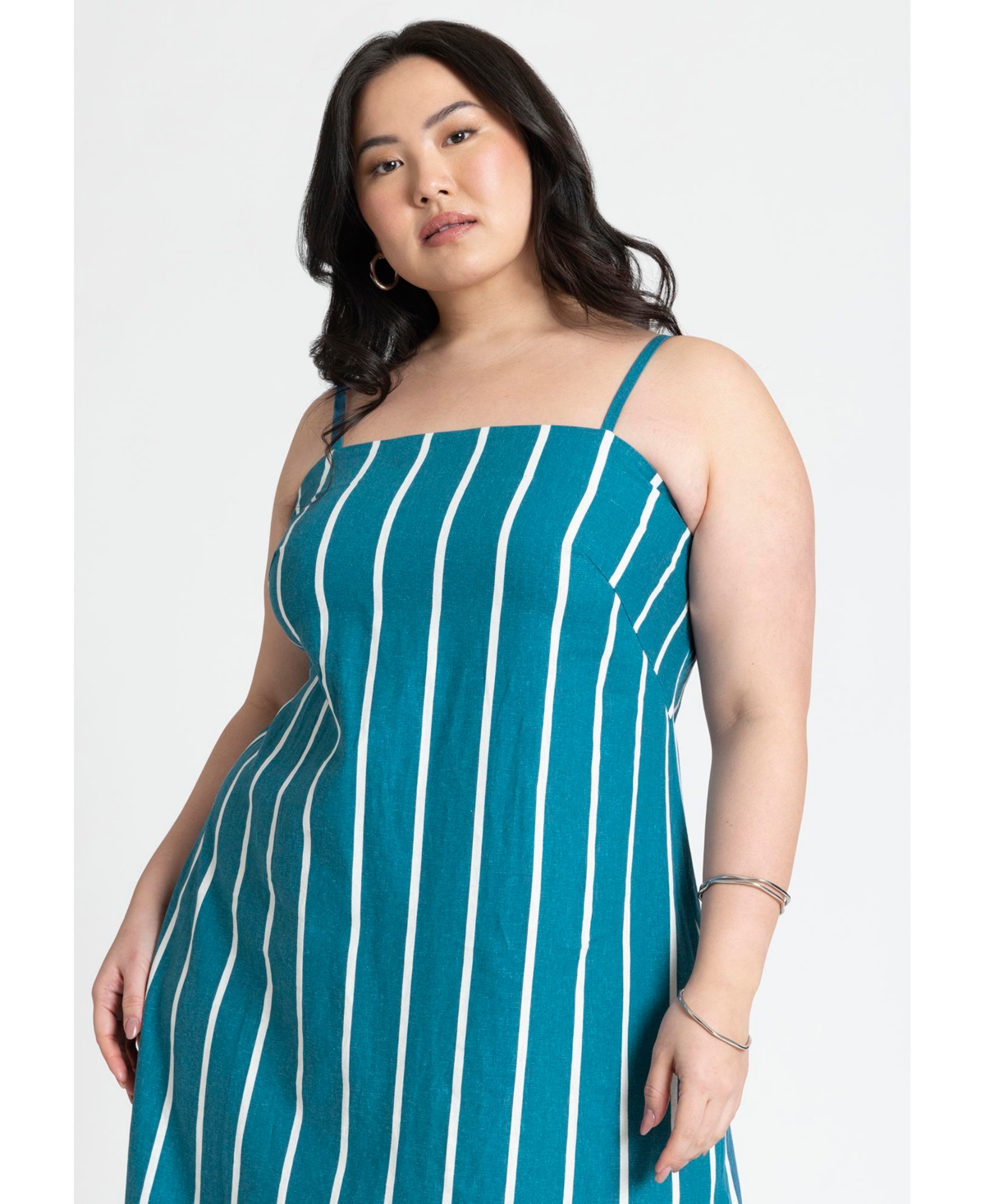Eloquii Plus Size Stripe Linen-Blend Midi Dress