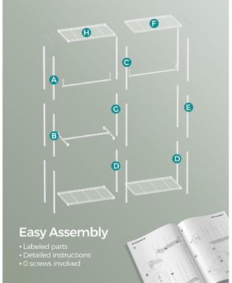 Metal Clothing Racks, Heavy-Duty Garment Rack with Adjustable Wire Shelves, Hanging Rods, Hooks