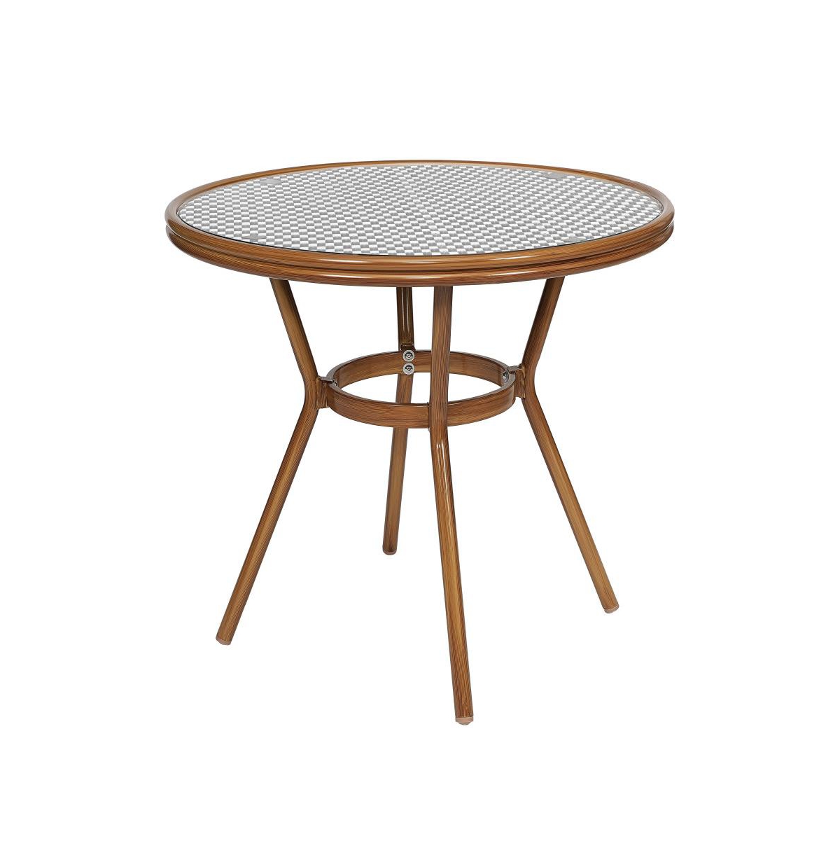 Merrick Lane Celia Bistro Style Table With Glass Top, Pe Rattan, 4 Stack Chairs, And Bamboo Finished Metal Frame For Indoor/Outdoor Use - Black  white