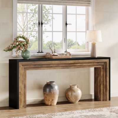 70.9-Inch Long Console Table, Farmhouse Narrow Wooden Sofa Table Behind the Couch for Living Room, Entryway, Hallway, Foyer, Black & Brown