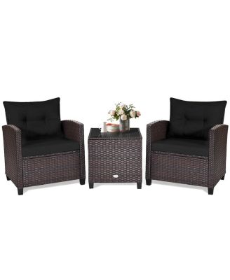 SUGIFT 3 Pieces Rattan Patio Furniture Set with Washable Cushion