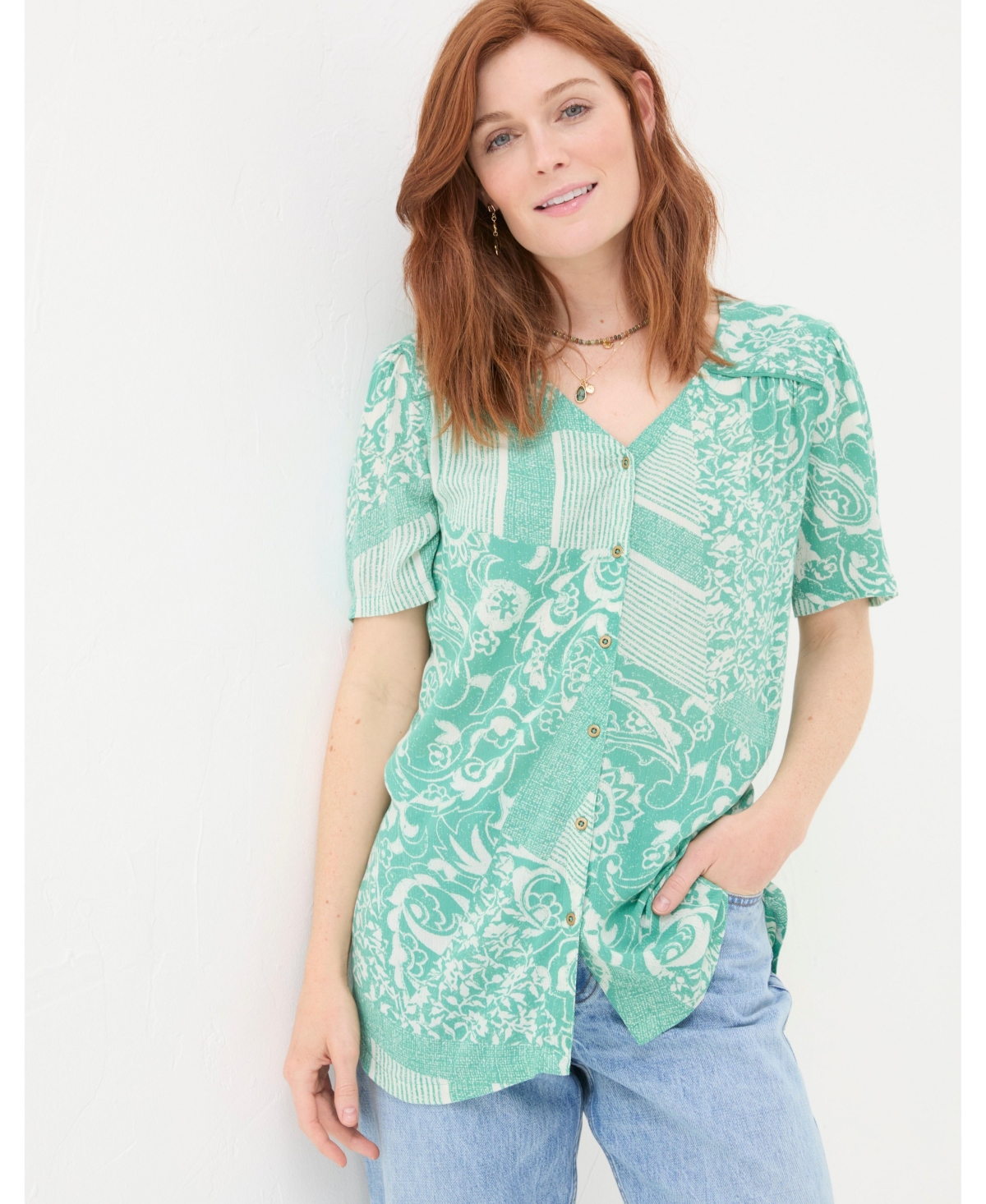 Women's Cassidy Patched Paisley Tunic - Teal blue