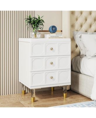 3-Drawer Nightstand Tall White and Gold Bedside Table with Drawers, Versatile Modern White Night Stand with Storage for Bedroom, Living Room