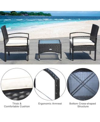 3 Pieces Patio Wicker Rattan Furniture Set with Cushion for Lawn Backyard