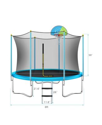 Streamdale Kids' 8FT Trampoline with Safety Enclosure & Basketball Hoop