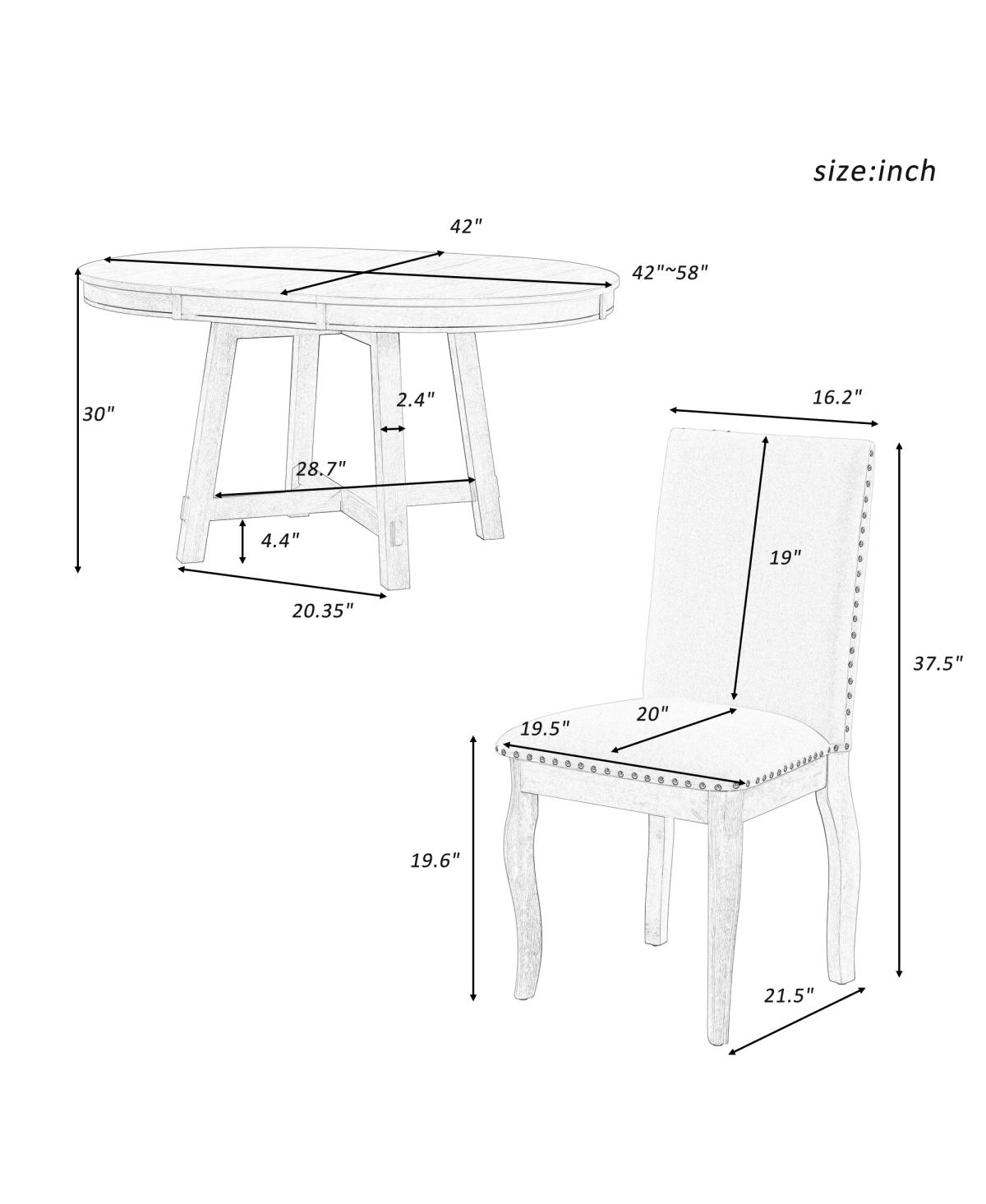 Streamdale Furniture 5-Piece Farmhouse Dining Table Set Wood Round Extendable Dining Table And 4 Upholstered Dining