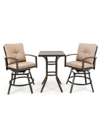 3 Pieces Patio Swivel Bar Table Set with Removable Cushions and Rustproof Metal Frame