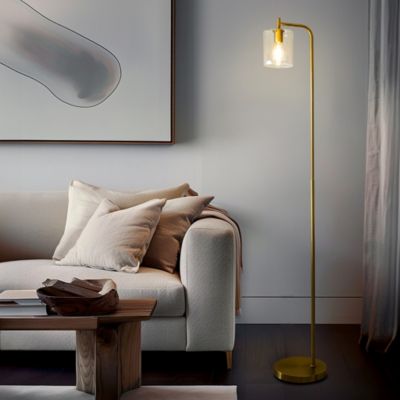 Elizabeth Modern LED Gold Floor Lamp with Glass Shade (66"), Edison Bulb Included