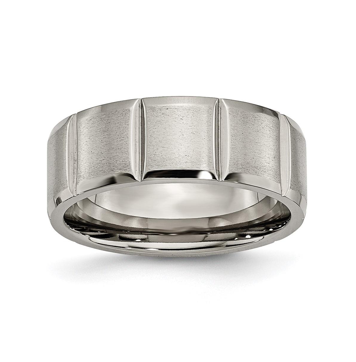 Titanium Satin and Polished Grooved Wedding Band Ring - White