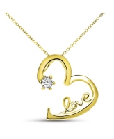 GiGiGirl Kids Sterling Silver 14K Gold Plated with White Cubic Zirconia Heart 'Love' Necklace - Gold