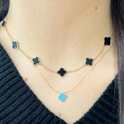 Small Turquoise Single Clover Necklace 14K Gold