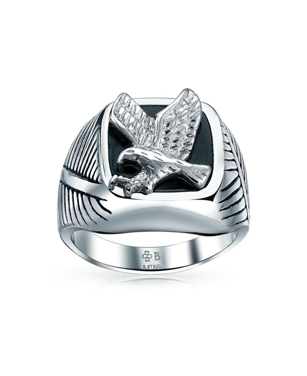 Bling Jewelry Men's Large Statement Square Black Patriotic Usa American Bald Eagle Signet Ring Stainless Steel