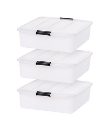 3 Pack 33qt Plastic Buckle Up Under Bed Storage Container with Lids and Durable Buckles Clear
