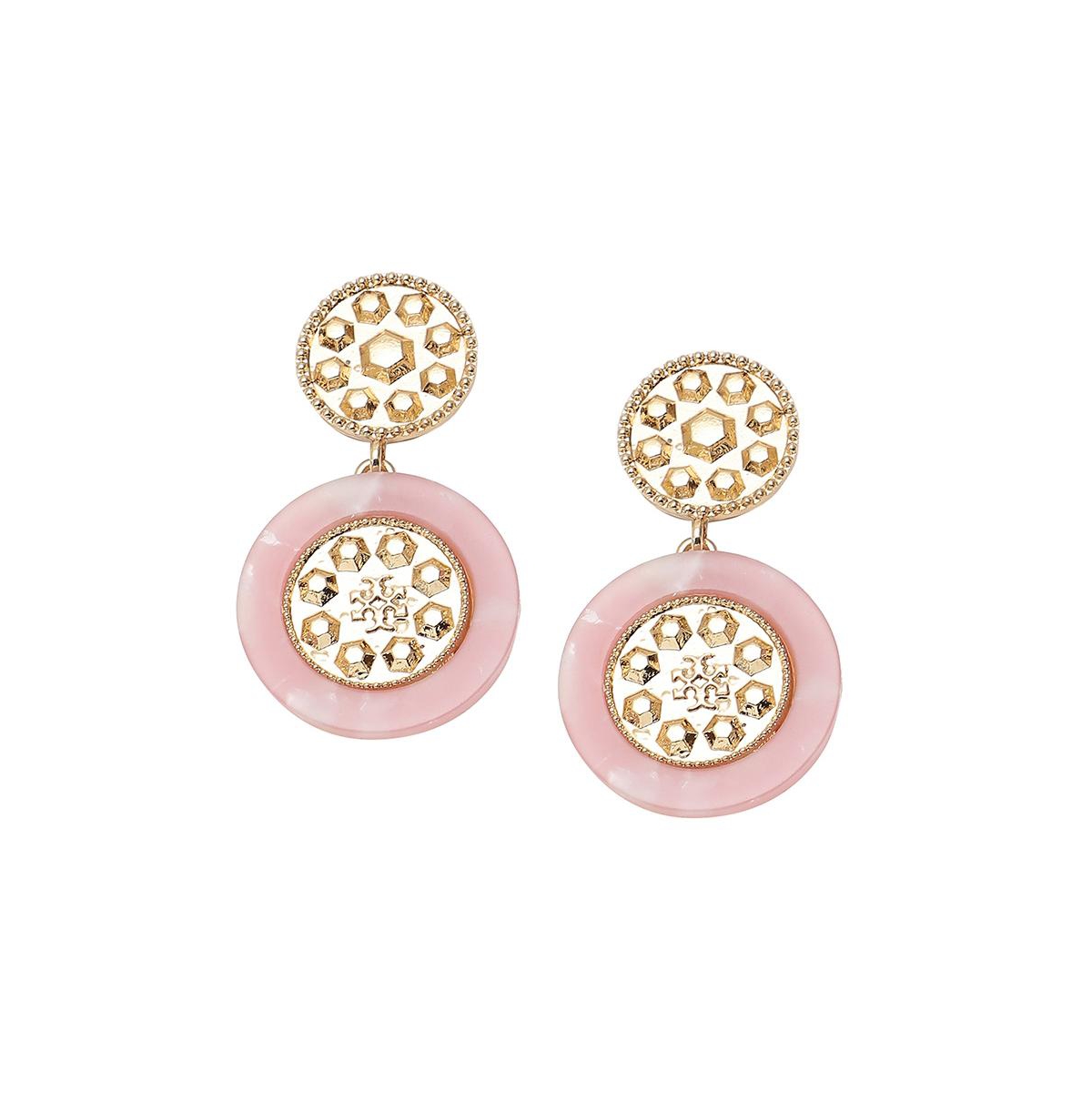 Sohi Women's White Circular Drop Earrings In Gold