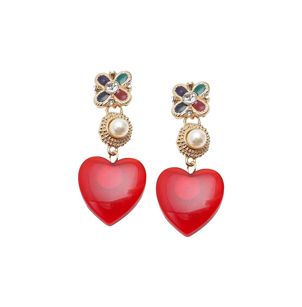 Women's Gold Royal Heart Drop Earrings - Red