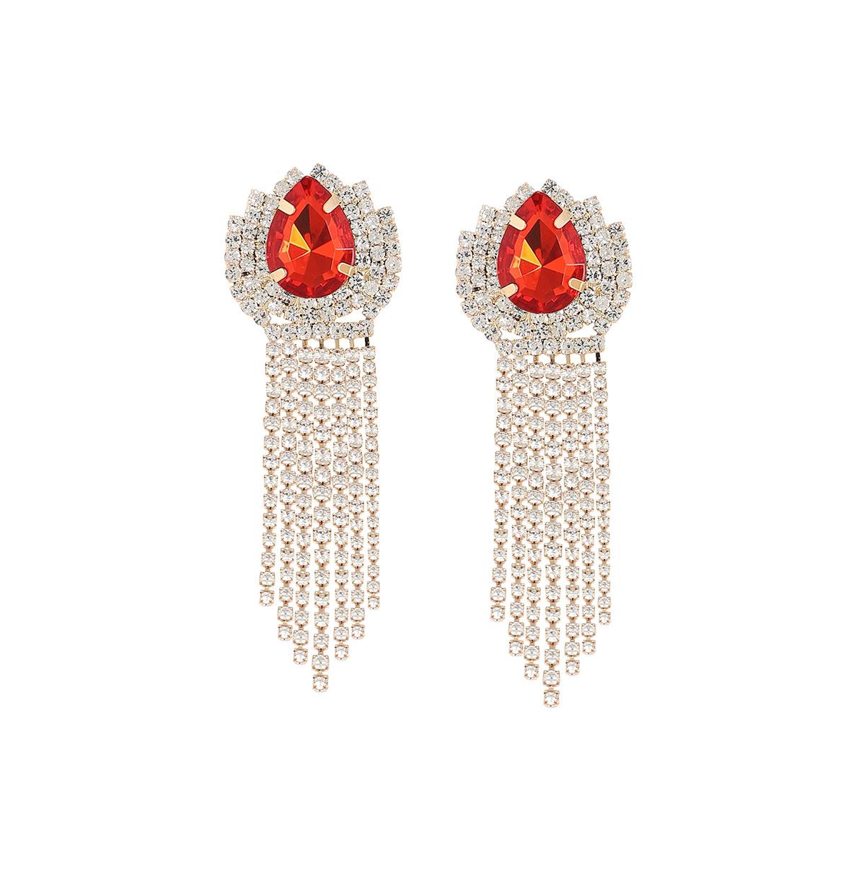 Women's Bling Drop Earrings - Red
