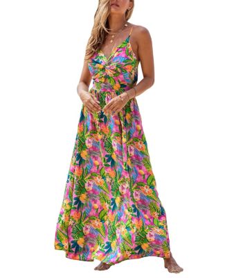 CUPSHE Women s Tropical Floral Twist Keyhole Maxi Beach Dress Macy s