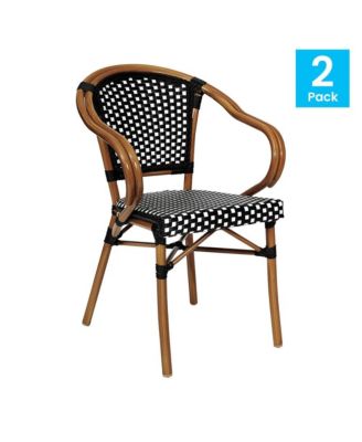 Sacha Set Of Two Stacking Thonet Bistro Style Chair With Arms, Pe Rattan Seat, And Bamboo Metal Frame For Indoor/Outdoor Use