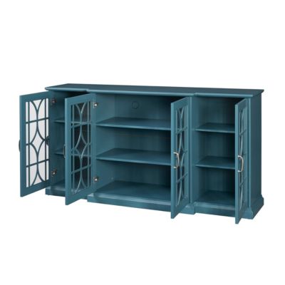 63" TV Stand, Storage Buffet Cabinet, Sideboard With Glass Door And Adjustable Shelves