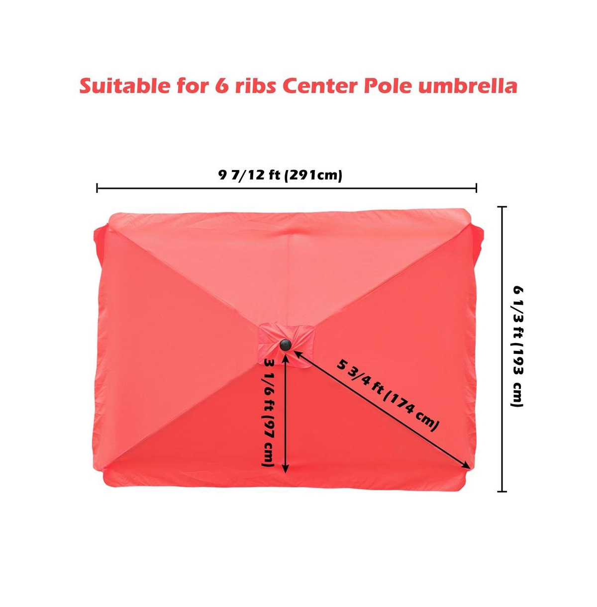 10x6ft Universal Replacement Umbrella Canopy with Tippet Top Cover Patio Beach