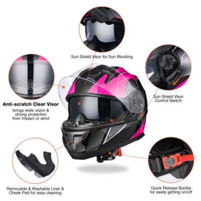 RUN-M3 Modular Flip Up Helmet Full Face Dual Visor DOT Motorcycle Bike XXL