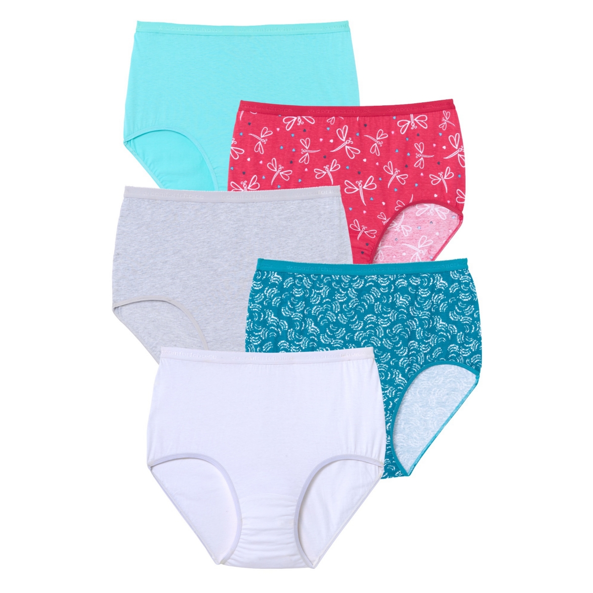 Comfort Choice Women's Cotton Brief 5-Pack - Dragonfly pack