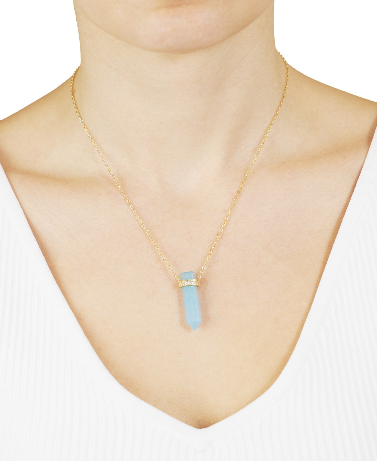Macy's Stone Quartz Pointed Hexagon Pendant Necklace 14k Gold Plated or Silver Plated -Gold
