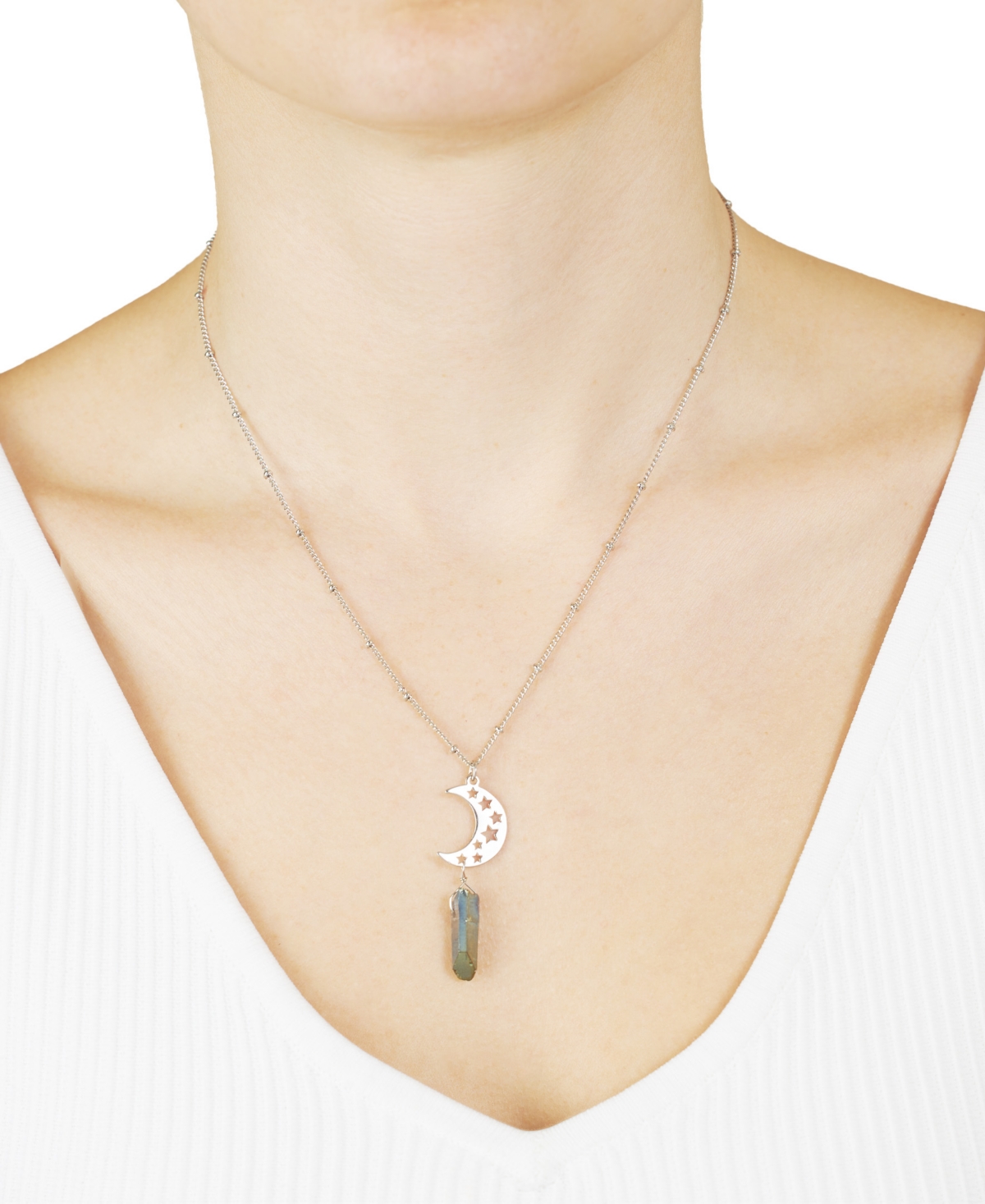 Shop Macy's Aurora Borealis Or Mystic Quartz Silver Plated Cut-out Stars Half Moon Necklace