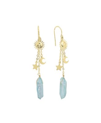 Mystic or Aqua Quartz Sun, Moon and Star Drop Earrings