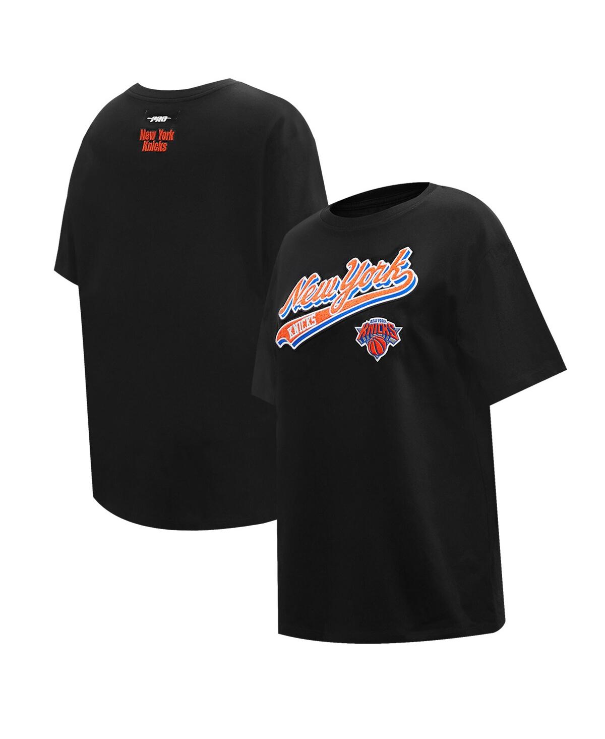 Women's Black New York Knicks Script Boyfriend T-Shirt - Black