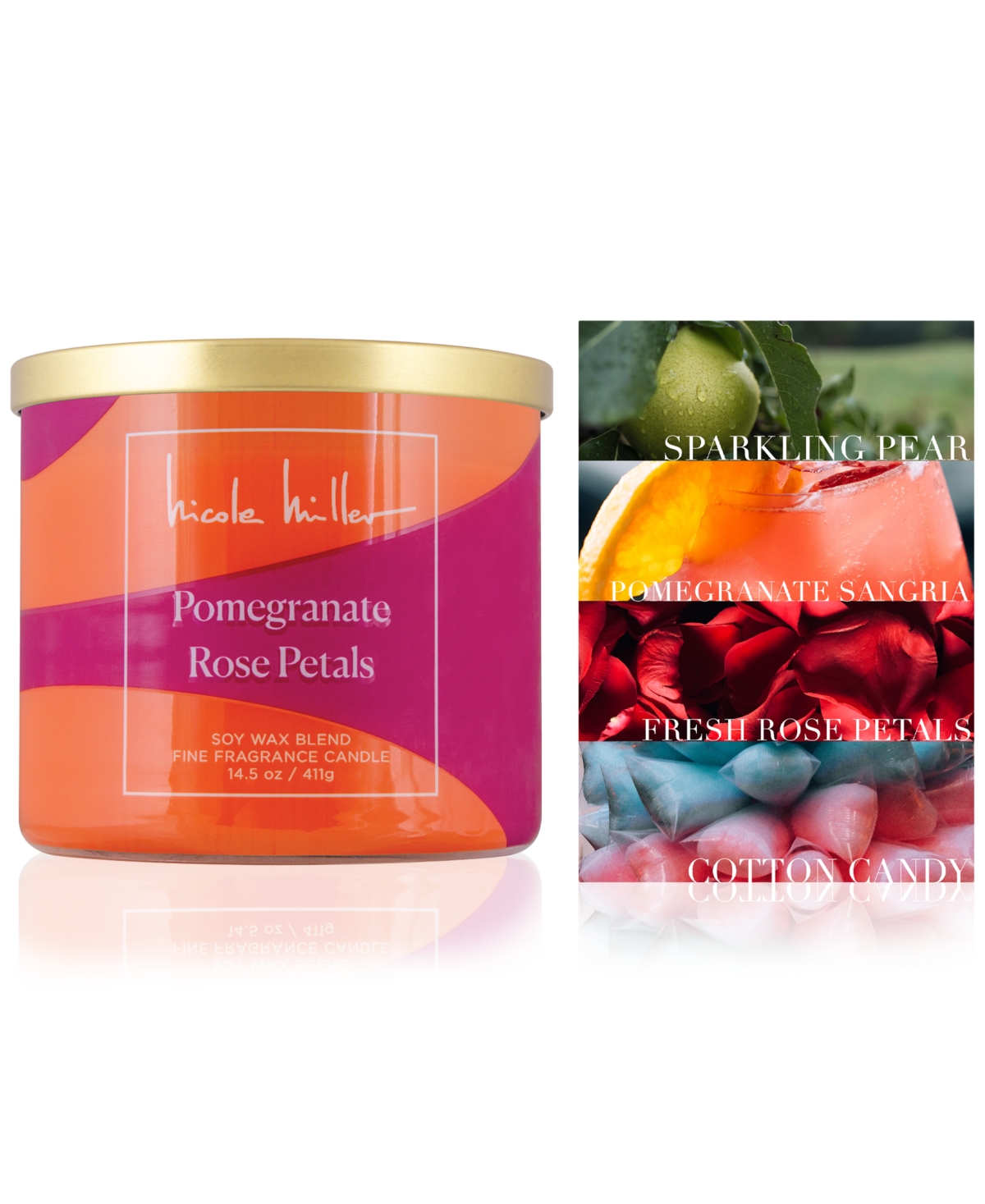 NICOLE MILLER POMEGRANATE & ROSE PETALS CANDLE, 14.5 OZ. 